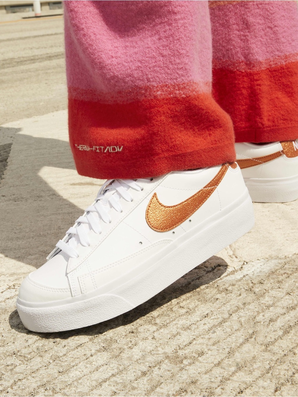 Nike Women's Blazer Low Platform ESS Sneakers in White Metallic Copper - Picture 2 of 9
